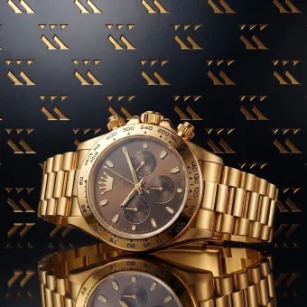 Желтое золото 14k 585 мужские часы Geneve с коричневым циферблатом mw014ydbr&mbw015y