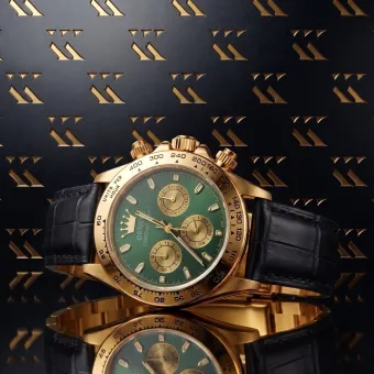 Жълт 14k 585 злато мъжки часовник Geneve стил Rolex зелен циферблат mw014ydgr