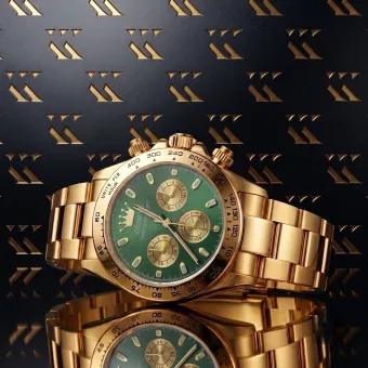 Желтое золото 14k мужские часы Geneve с зеленым циферблатом mw014ydgr&mbw017y
