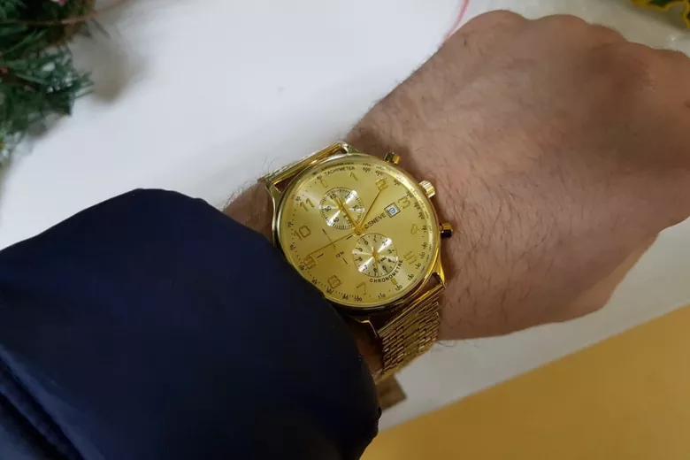 Золотий чоловічий годинник Geneve з 14k 585 жовтого золота mw005y&mbw010y