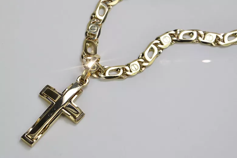 Cruz de oro con una cadena ★ zlotychlopak.pl Sello de oro 585 333 ¡★ Precio bajo!