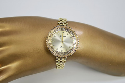 14 Karat Gelbgold, Gol. Damen Armbanduhr Geneve Lady Geschenk lw116y