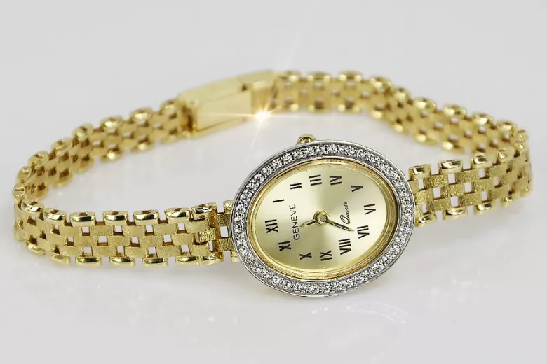 14 Karat Gelbgold Damen Uhr Genf Geschenk lw117y