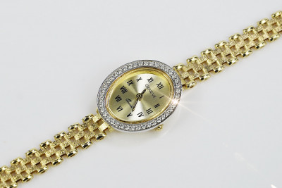 Italian Yellow Gold Lady Watch Geneve Lady Gift - 14K Yellow Gold, Gold Dia. Bracelet lw117y