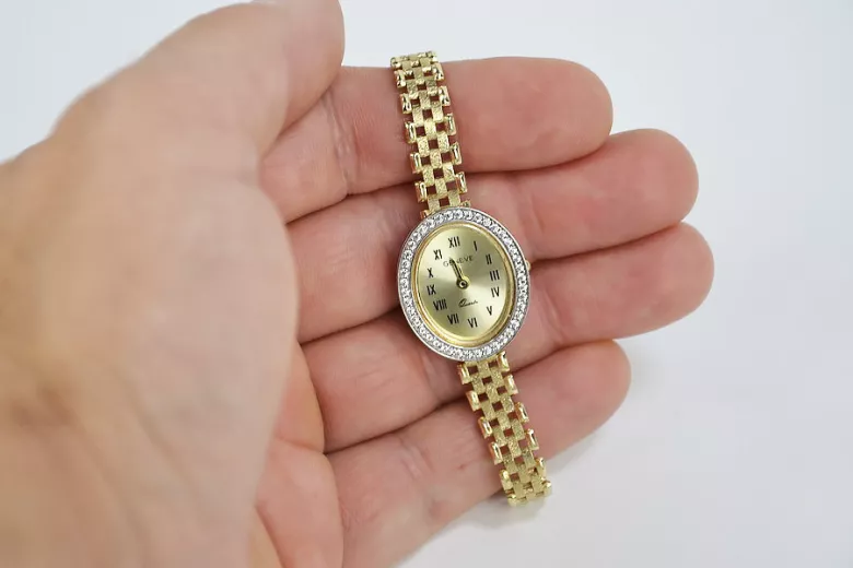 14 Karat Gelbgold Damen Uhr Genf Geschenk lw117y