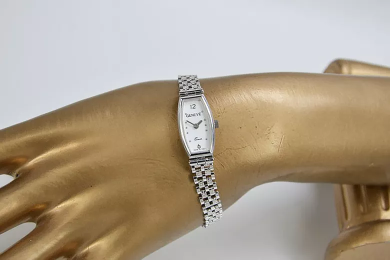 14 Karat Weißgold Damen Armbanduhr Geneve lw034w