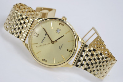 Итальянские мужские часы из желтого золота 14k 585 Geneve mw017y&mbw008y