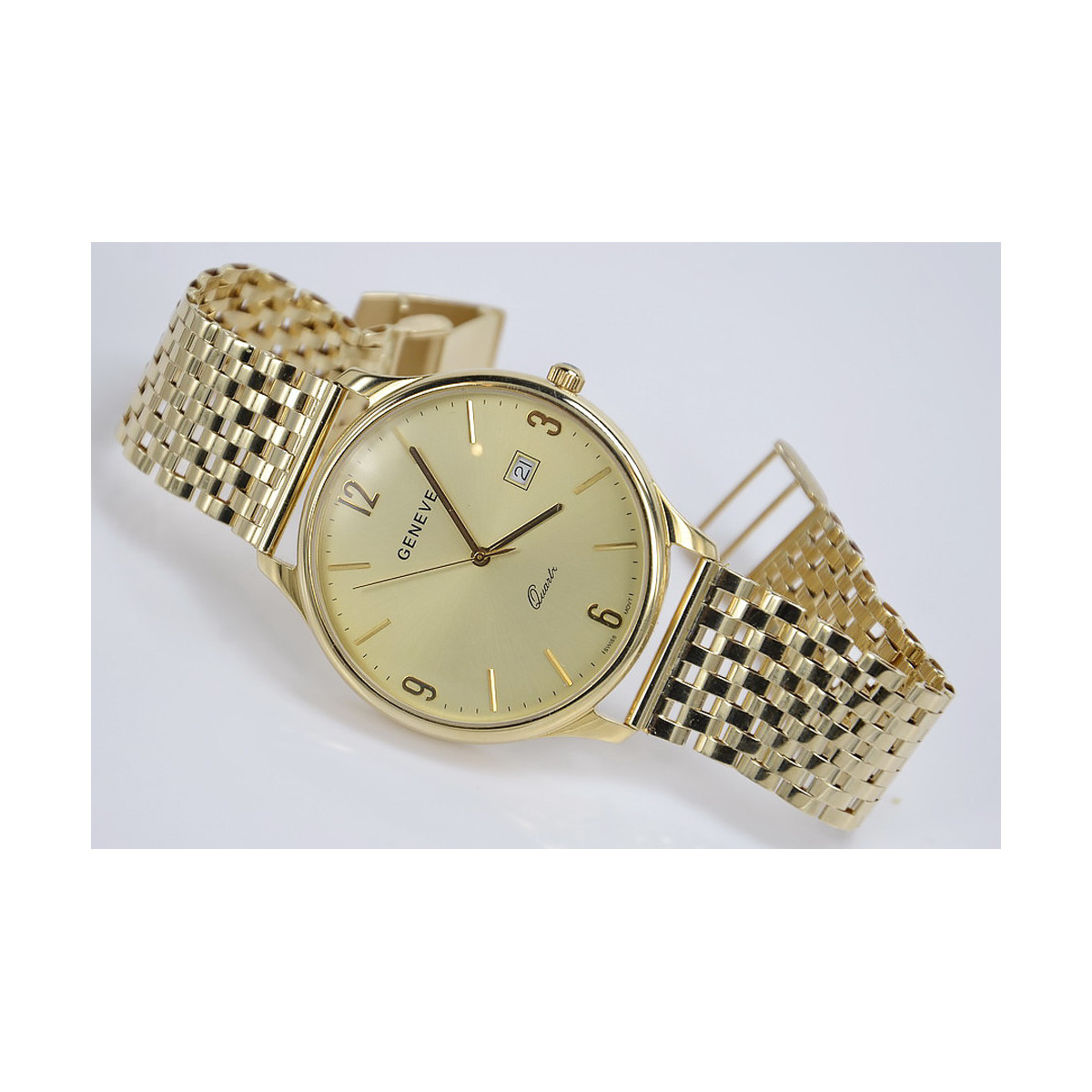 Gold men's watch Geneve ★ zlotychlopak.pl ★ Gold purity 585 333 Low Price!