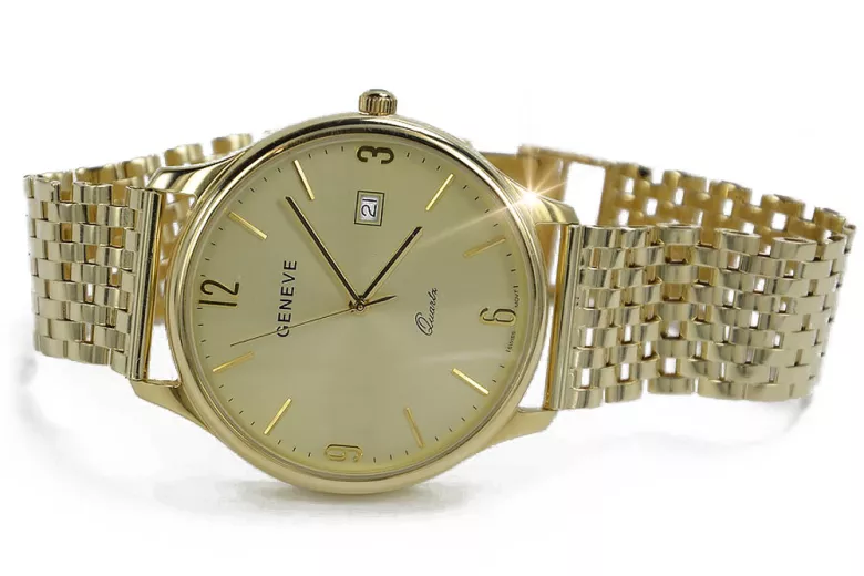 Gold men's watch Geneve ★ zlotychlopak.pl ★ Gold purity 585 333 Low Price!