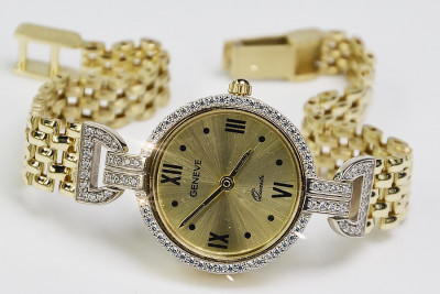 Montre en or jaune 14 carats Geneve Lady Gift lw107y