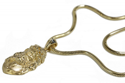 Золотая подвеска Иисус и цепочка с змеей 14k pj001ym&cc020y