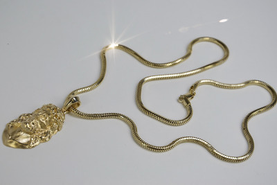 "Divine Protection 14k Gold Pendant on Snake Chain" pj001ym&cc020y