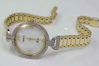 14 Karat Gelbgold Perl Uhr Dame Geschenk Genf lw004ydpr