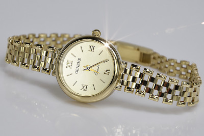 14K Yellow Gold Diamond Accent Geneve Lady Watch Gift lw045y