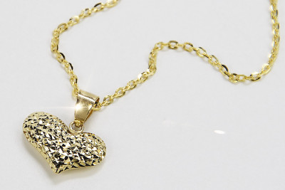 Colgante de Corazón Moderno de Oro Italiano 14k con Cadena de Ancla cpn018y&cc003y