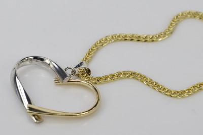 Colgante de Corazón Moderno de Oro Italiano de 14k con Cadena de Serpiente cpn013ywL&cc036y