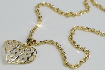 Collar de corazón moderno de oro italiano de 14k con cadena de serpiente cpn023yw&cc074y