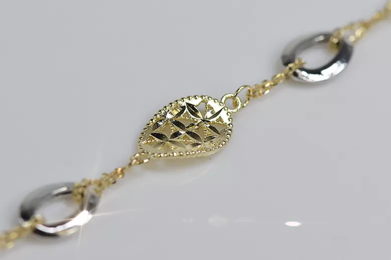 Pulsera de oro blanco y amarillo italiano de 14k con piedras preciosas. cb146yw