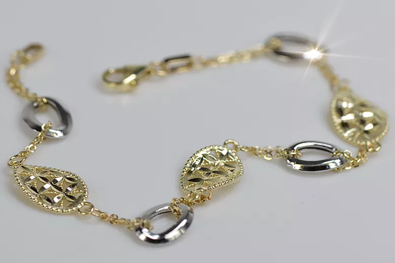 Bracelet Fantaisie en Or Jaune et Blanc 14K, 18,5c cb146yw