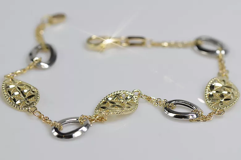 Pulsera de oro blanco y amarillo italiano de 14k con piedras preciosas. cb146yw