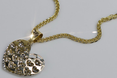 Włoski 14k złoty nowoczesny wisiorek serca z łańcuszkiem węża cpn024yw&cc036y
