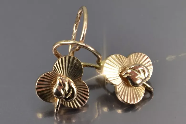 Russian rose Soviet gold earrings vens298