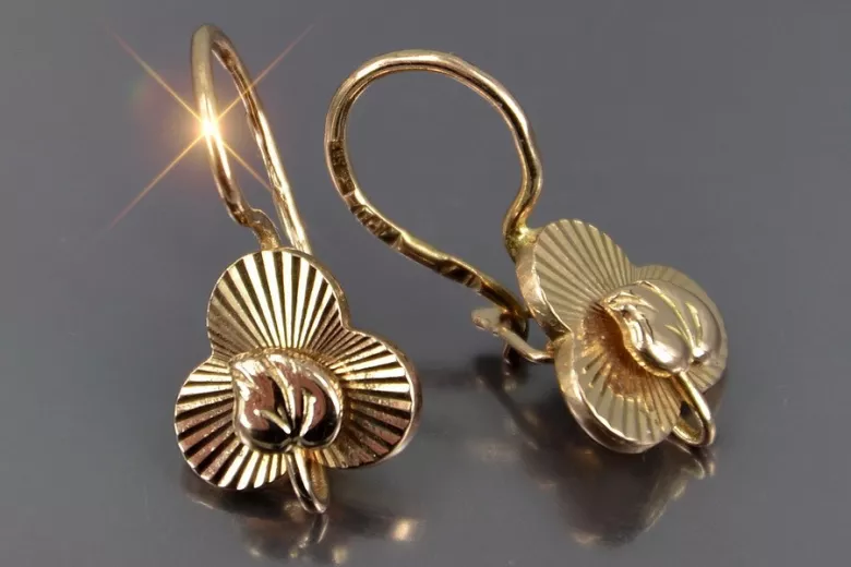 Russian rose Soviet gold earrings vens298