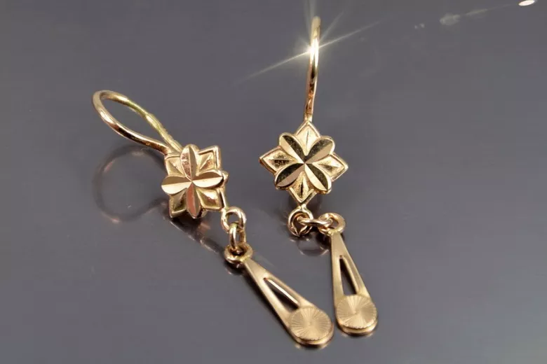 Russian rose Soviet gold earrings vens304