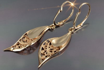 Vintage Rose Pink Gold Drop Earrings with Sparkling Gemstones ven308