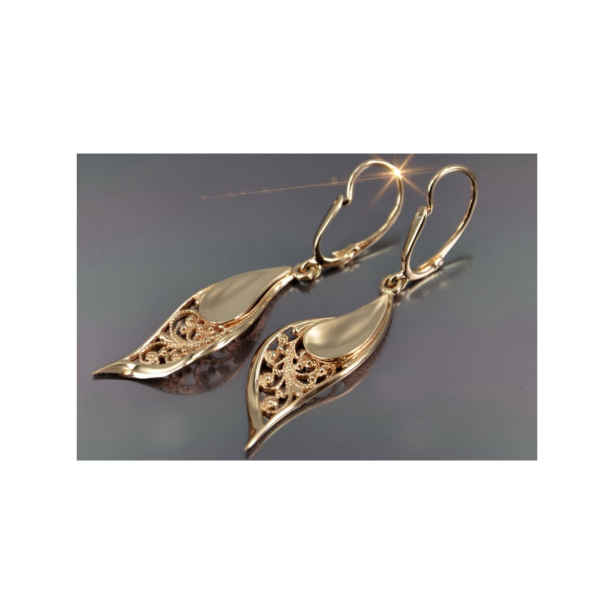 Russian rose Soviet gold earrings vens308