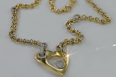 Collar de cadena de oro italiano de 14k con corazón, Oro blanco amarillo de 14 quilates cfc004yw