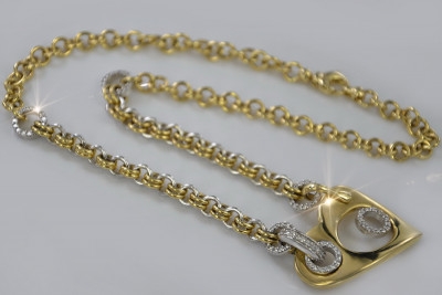 Collar de cadena de oro italiano de 14k con corazón, Oro blanco amarillo de 14 quilates cfc004yw