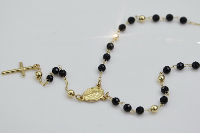 Cadena de Rosario de Oro Amarillo de 14 Quilates con Piedras de Ónix rcc005y