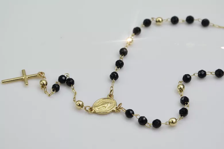 Italienisches 14 Karat Gelbgold Rosenkranz-Kette mit Onyx-Steinen rcc005y