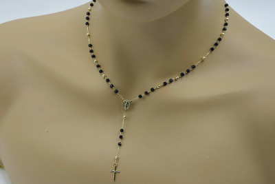 Italian 14K Yellow Gold Rosary Chain with Onyx Stones rcc005y