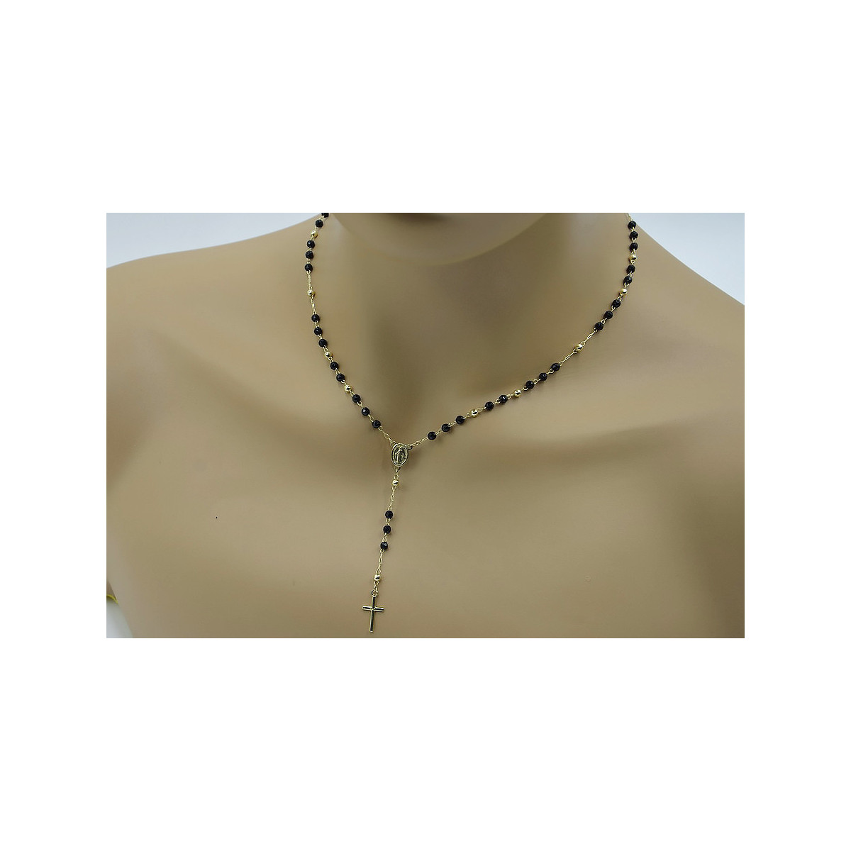 Italian 14K Yellow Gold Rosary Chain with Onyx Stones rcc005y