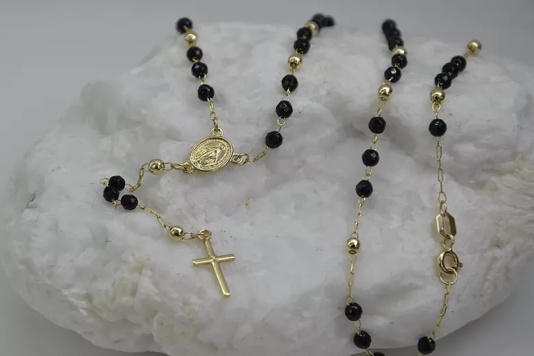 Italian 14K Yellow Gold Rosary Chain with Onyx Stones rcc005y