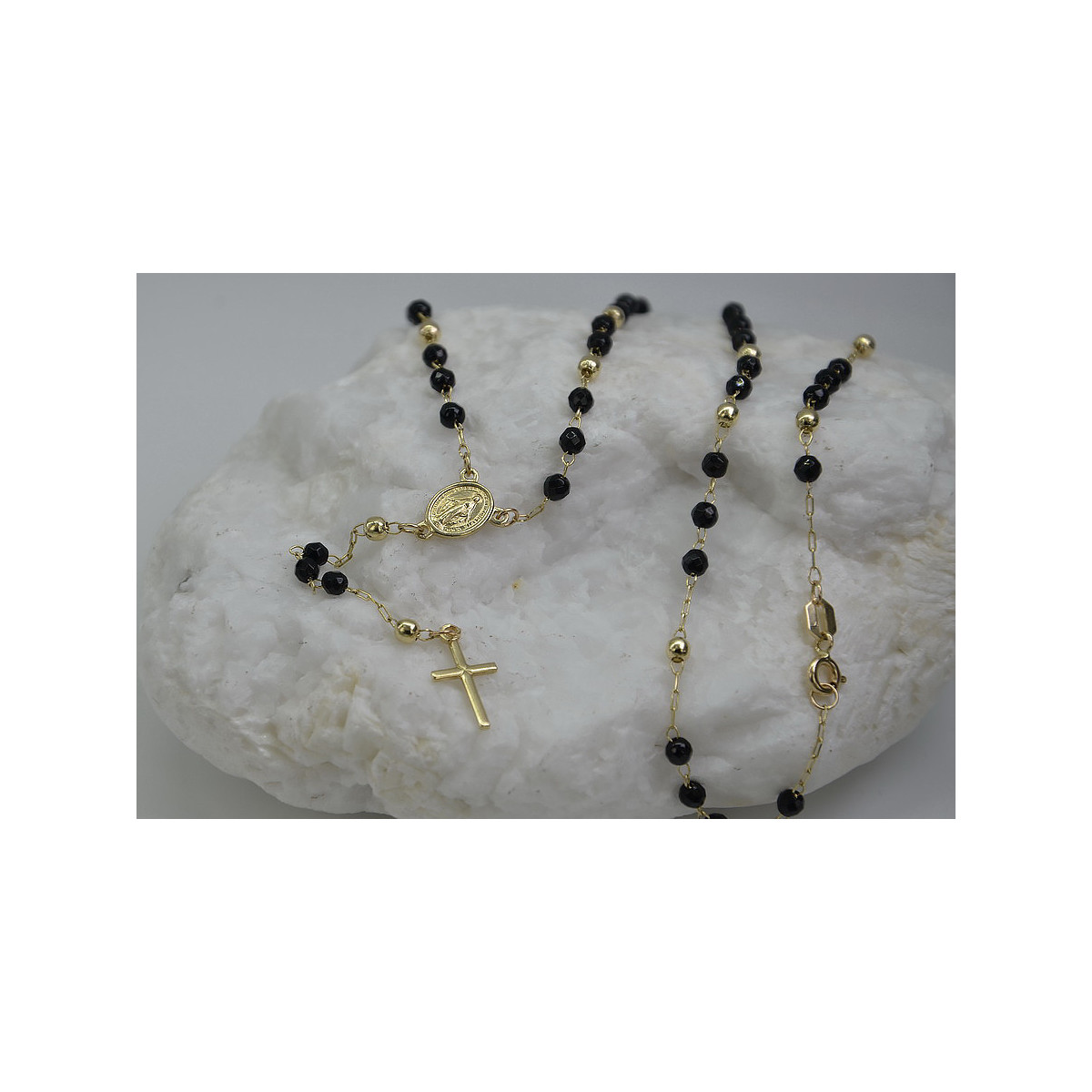 Italian 14K Yellow Gold Rosary Chain with Onyx Stones rcc005y