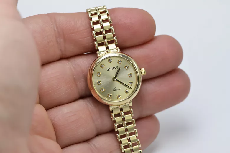 Желтое золото 14k Женские часы Генева lw041y