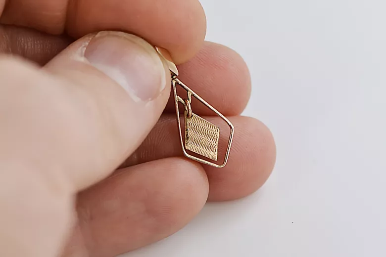 "14K 585 Vintage Rose Pink Gold Square Pendant without Stones" vpn003 vpn003