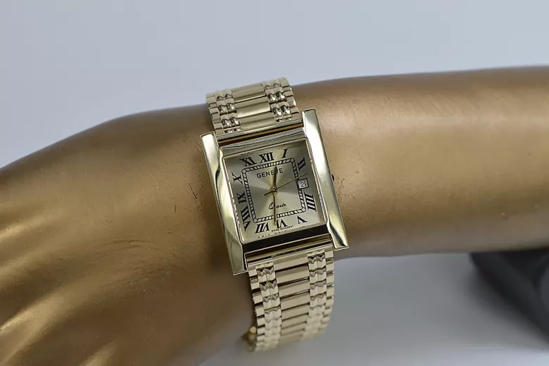 Gold men's watch Geneve ★ zlotychlopak.pl ★ Gold purity 585 333 Low Price!