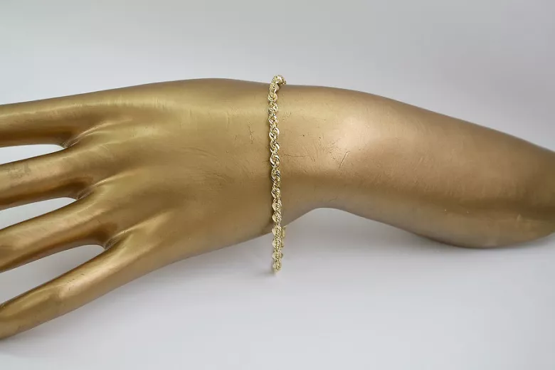 Pulsera de oro amarillo italiano con corte de diamante en cuerda nueva cb087