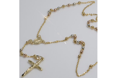 "Exquisite 14K Yellow Gold Rosary Chain with White Gold Accents" rcc011y