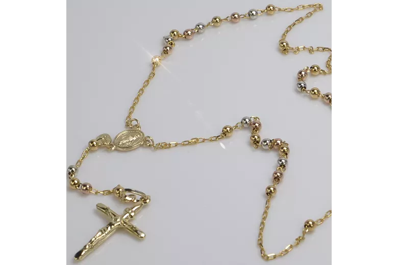 "Exquisite 14K Yellow Gold Rosary Chain with White Gold Accents" rcc011y