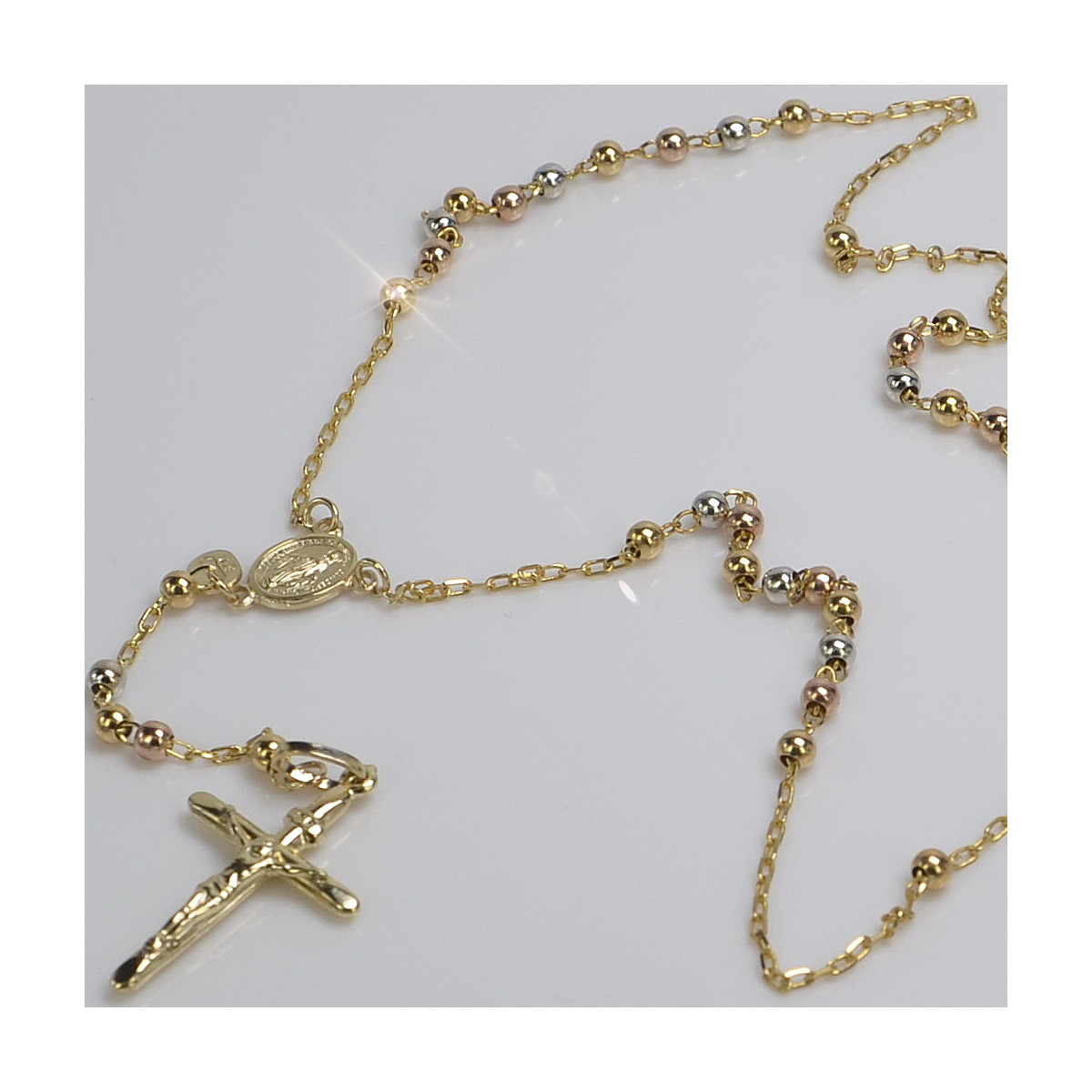 "Exquisite 14K Yellow Gold Rosary Chain with White Gold Accents" rcc011y