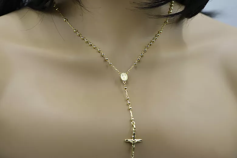 "Exquisite 14K Yellow Gold Rosary Chain with White Gold Accents" rcc011y