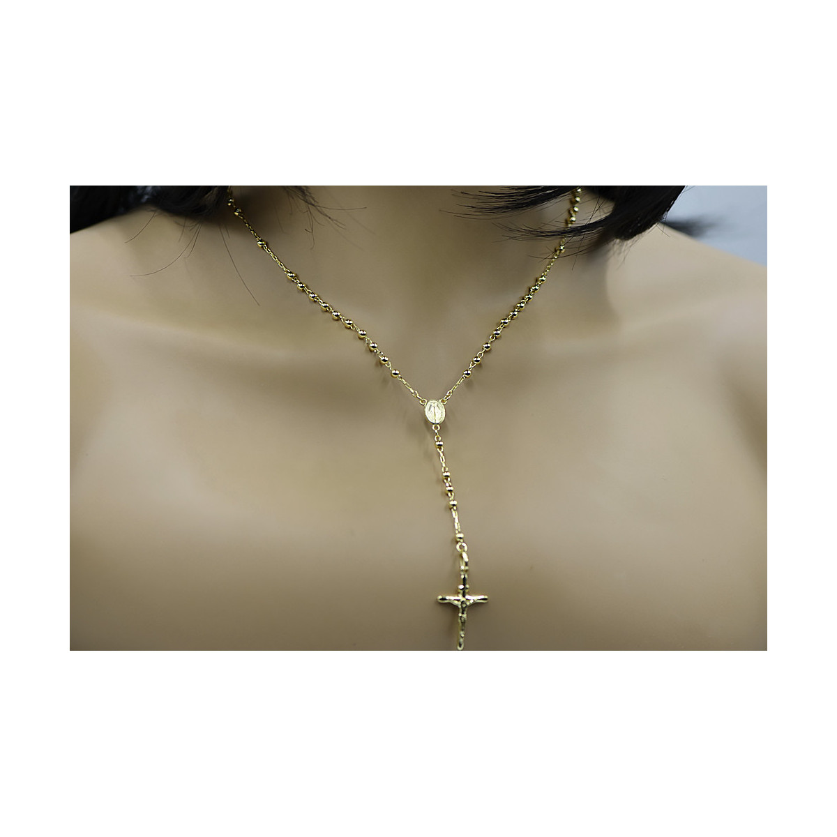 "Exquisite 14K Yellow Gold Rosary Chain with White Gold Accents" rcc011y