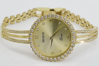 Italian Yellow Gold Geneve Lady Watch Gift 14K Yellow Gold lw108y