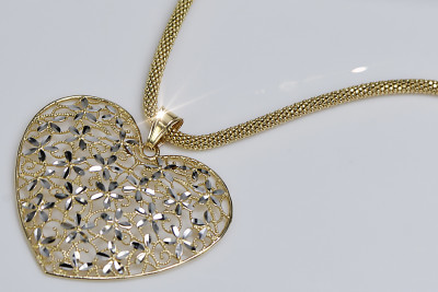 "Dazzling 14k Gold Heart Pendant with Elegant Rope Chain" cpn002yw&cc075y