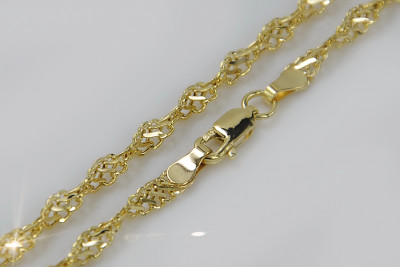 Pulsera de Oro Amarillo 14k con Corte de Diamante en Cadena de Singapur Hueca cb076y